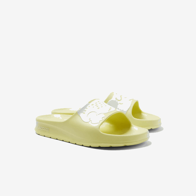 Women Lacoste V0ZN2759 Light Yellow & White 241 Croco 2.0 Synthetic Logo Strap Slides - Image 2