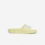 Women Lacoste V0ZN2759 Light Yellow & White 241 Croco 2.0 Synthetic Logo Strap Slides
