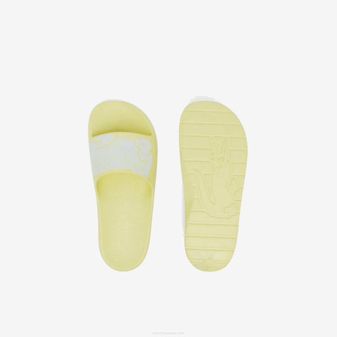 Women Lacoste V0ZN2759 Light Yellow & White 241 Croco 2.0 Synthetic Logo Strap Slides - Image 4