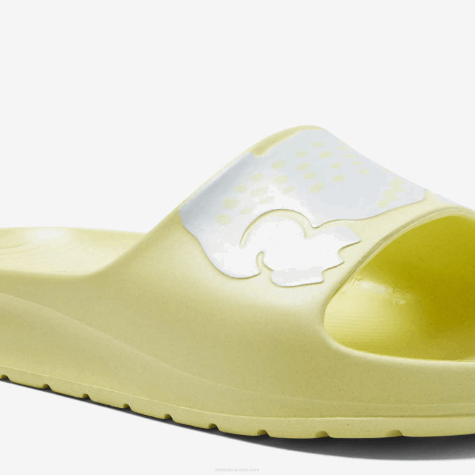 Women Lacoste V0ZN2759 Light Yellow & White 241 Croco 2.0 Synthetic Logo Strap Slides - Image 6