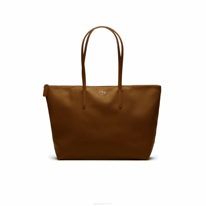 Women Lacoste V0ZN2768 Golden Brown 397 L.12.12 Concept Zip Tote Bag - Image 1