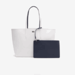 Women Lacoste V0ZN2776 Farine Blue Nuit L44 Anna Reversible Bicolor Tote Bag