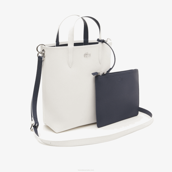 Women Lacoste V0ZN2780 Farine Blue Nuit L44 Anna Reversible Coated Canvas Tote Bag - Image 2