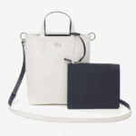 Women Lacoste V0ZN2780 Farine Blue Nuit L44 Anna Reversible Coated Canvas Tote Bag