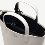 Women Lacoste V0ZN2780 Farine Blue Nuit L44 Anna Reversible Coated Canvas Tote Bag - Image 3