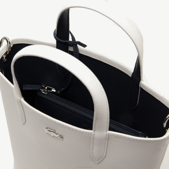 Women Lacoste V0ZN2780 Farine Blue Nuit L44 Anna Reversible Coated Canvas Tote Bag - Image 3
