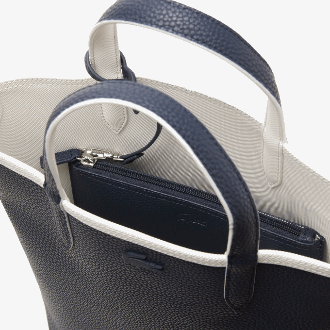 Women Lacoste V0ZN2780 Farine Blue Nuit L44 Anna Reversible Coated Canvas Tote Bag - Image 4