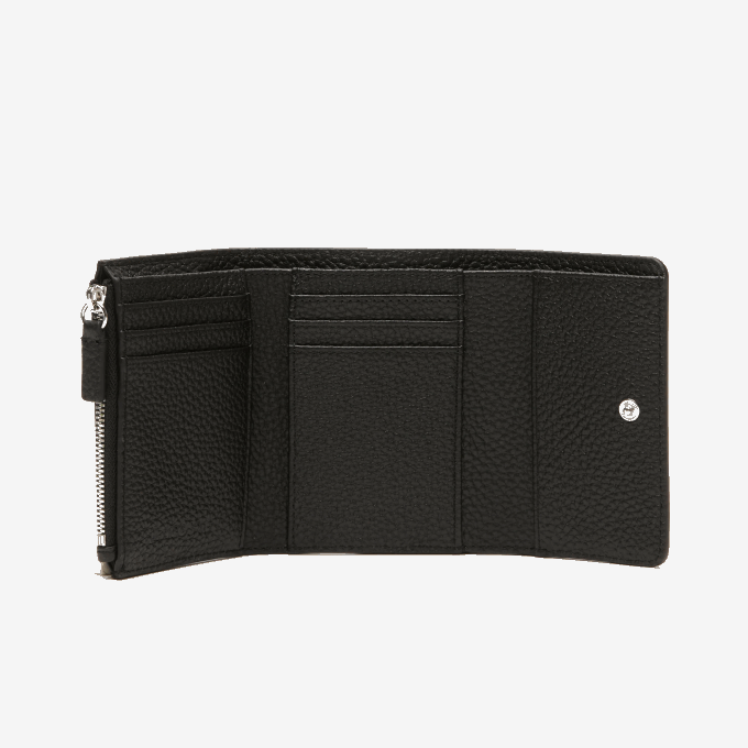 Women Lacoste V0ZN2808 Black 000 Top Grain Leather Flap Close Wallet - Image 2
