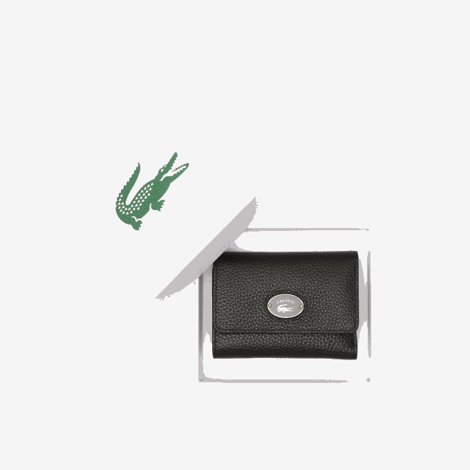 Women Lacoste V0ZN2808 Black 000 Top Grain Leather Flap Close Wallet - Image 3