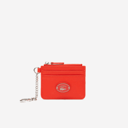 Women Lacoste V0ZN2809 Corrida L41 Snap Hook Grained Leather Card Holder