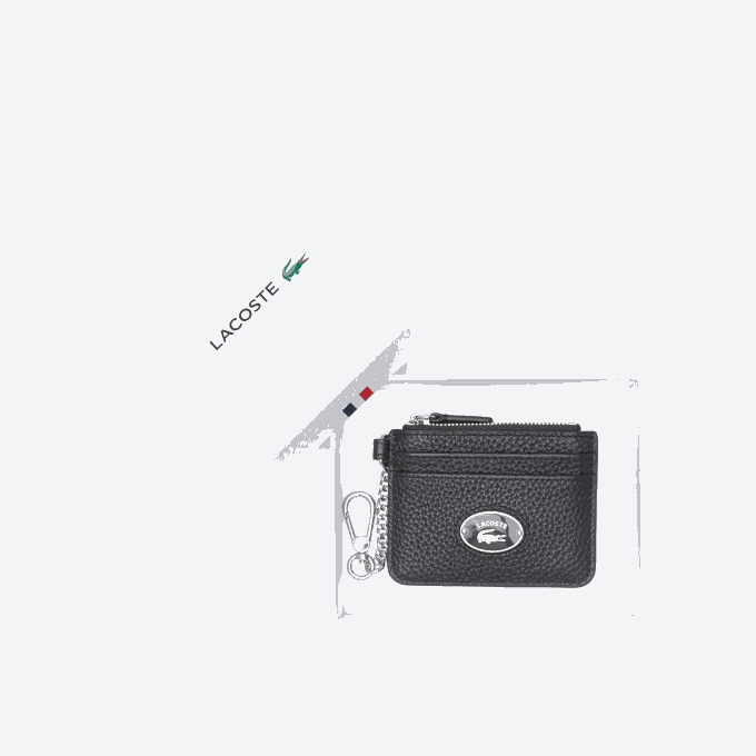 Women Lacoste V0ZN2810 Black 000 Snap Hook Grained Leather Card Holder - Image 4