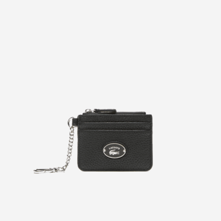 Women Lacoste V0ZN2810 Black 000 Snap Hook Grained Leather Card Holder