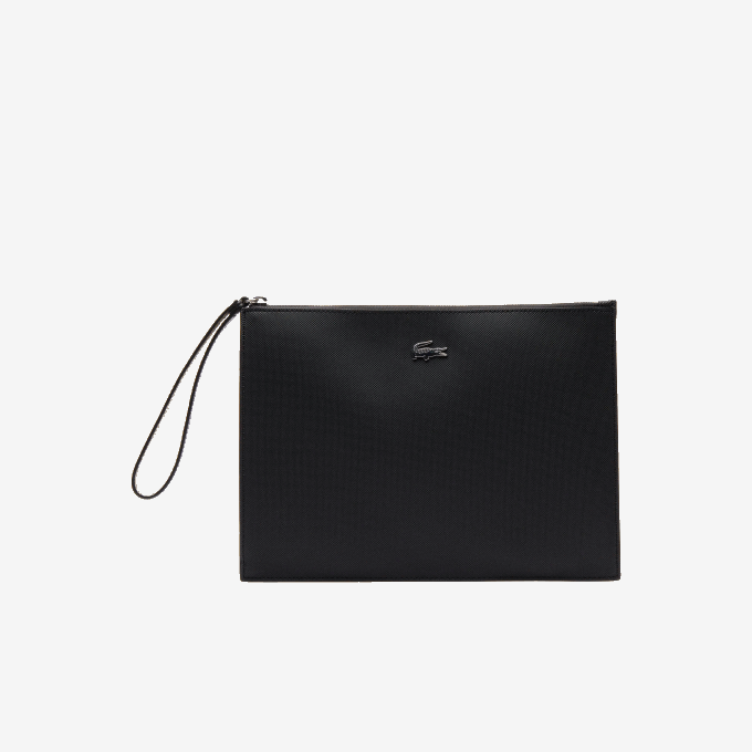 Women Lacoste V0ZN2817 Noir Krema A91 Anna Coated Pique Canvas Zip Clutch - Image 2