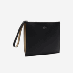 Women Lacoste V0ZN2817 Noir Krema A91 Anna Coated Pique Canvas Zip Clutch - Image 4