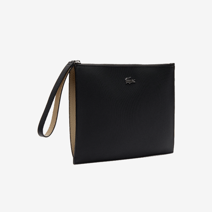 Women Lacoste V0ZN2817 Noir Krema A91 Anna Coated Pique Canvas Zip Clutch - Image 4