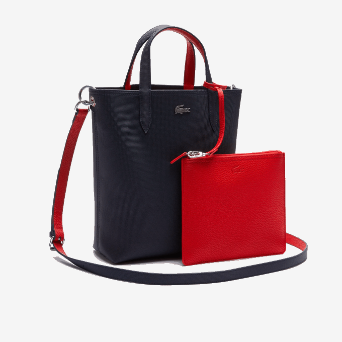 Women Lacoste V0ZN2818 Marine 166 Rouge 240 B50 Anna Reversible Coated Canvas Tote Bag - Image 3