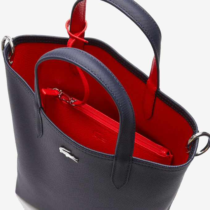 Women Lacoste V0ZN2818 Marine 166 Rouge 240 B50 Anna Reversible Coated Canvas Tote Bag - Image 4