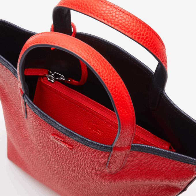 Women Lacoste V0ZN2818 Marine 166 Rouge 240 B50 Anna Reversible Coated Canvas Tote Bag - Image 8