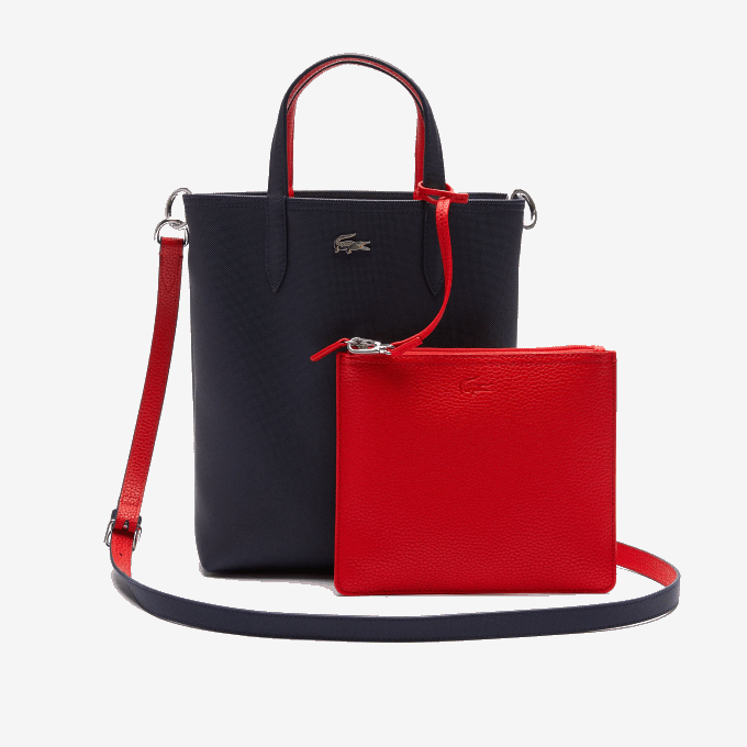 Women Lacoste V0ZN2818 Marine 166 Rouge 240 B50 Anna Reversible Coated Canvas Tote Bag - Image 1