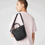 Women Lacoste V0ZN2820 Black 000 L.12.12 Concept Petit Pique Coated Canvas Mini Zip Tote Bag