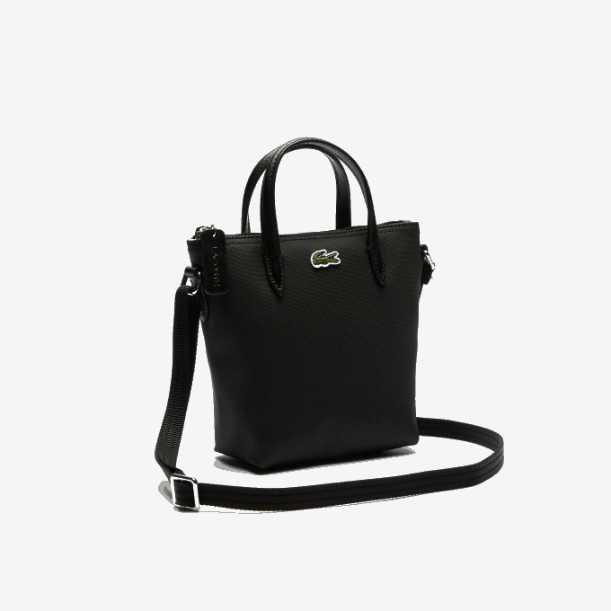 Women Lacoste V0ZN2820 Black 000 L.12.12 Concept Petit Pique Coated Canvas Mini Zip Tote Bag - Image 5
