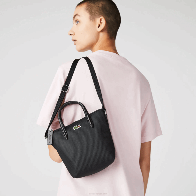 Women Lacoste V0ZN2820 Black 000 L.12.12 Concept Petit Pique Coated Canvas Mini Zip Tote Bag - Image 1
