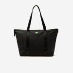 Women Lacoste V0ZN2822 Noir Vert Fluo K03 Izzie Large Striped Handles Canvas Shopper Bag