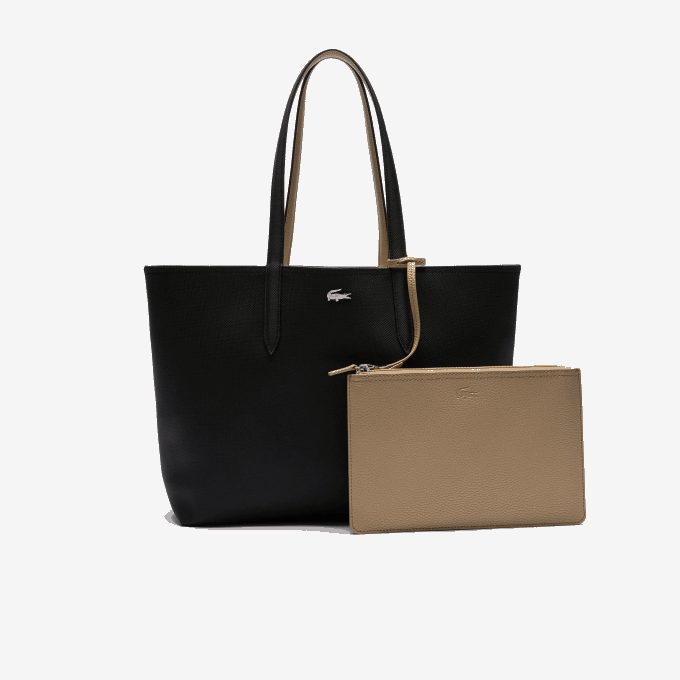 Women Lacoste V0ZN2824 Noir Krema A91 Anna Reversible Bicolor Tote Bag - Image 3