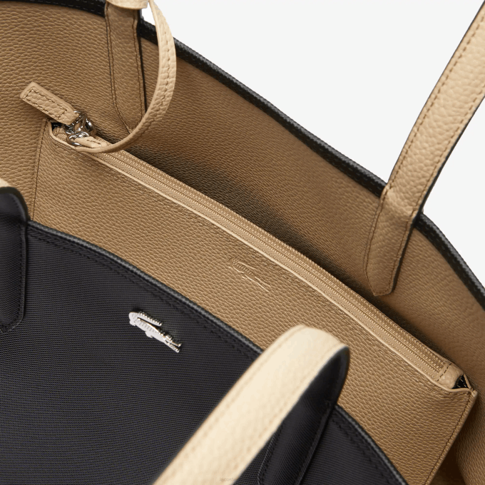 Women Lacoste V0ZN2824 Noir Krema A91 Anna Reversible Bicolor Tote Bag - Image 6