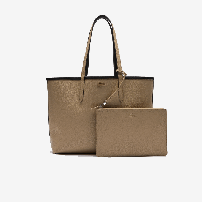 Women Lacoste V0ZN2824 Noir Krema A91 Anna Reversible Bicolor Tote Bag - Image 7
