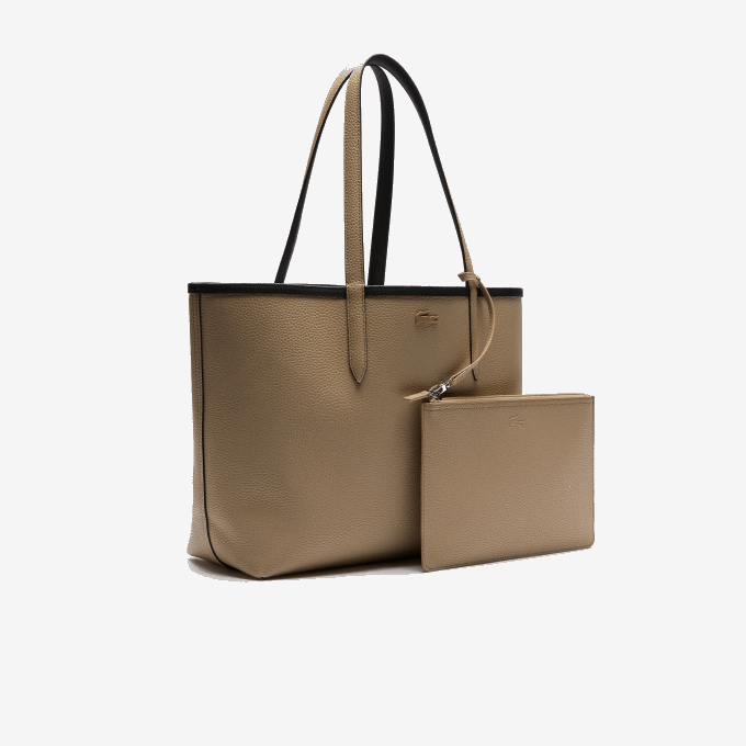 Women Lacoste V0ZN2824 Noir Krema A91 Anna Reversible Bicolor Tote Bag - Image 9