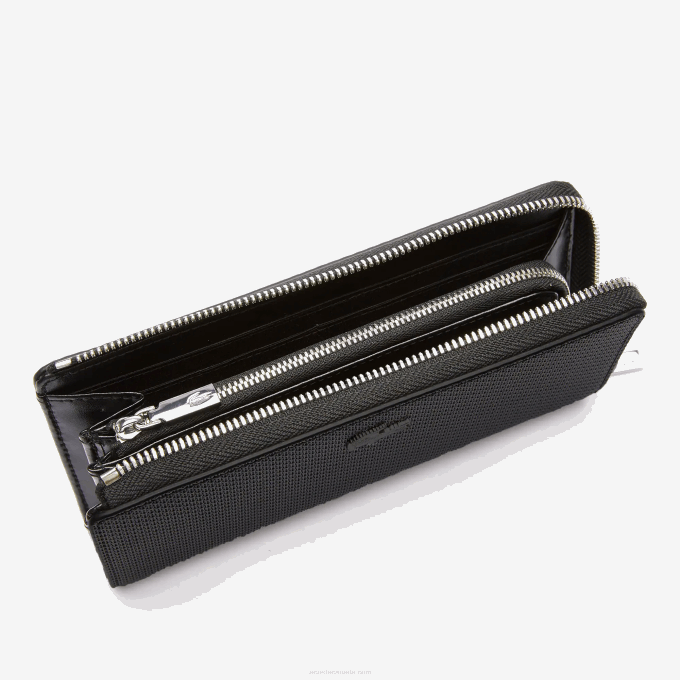 Women Lacoste V0ZN2827 Black 000 Chantaco Zippered Matte Pique Leather Wallet - Image 3