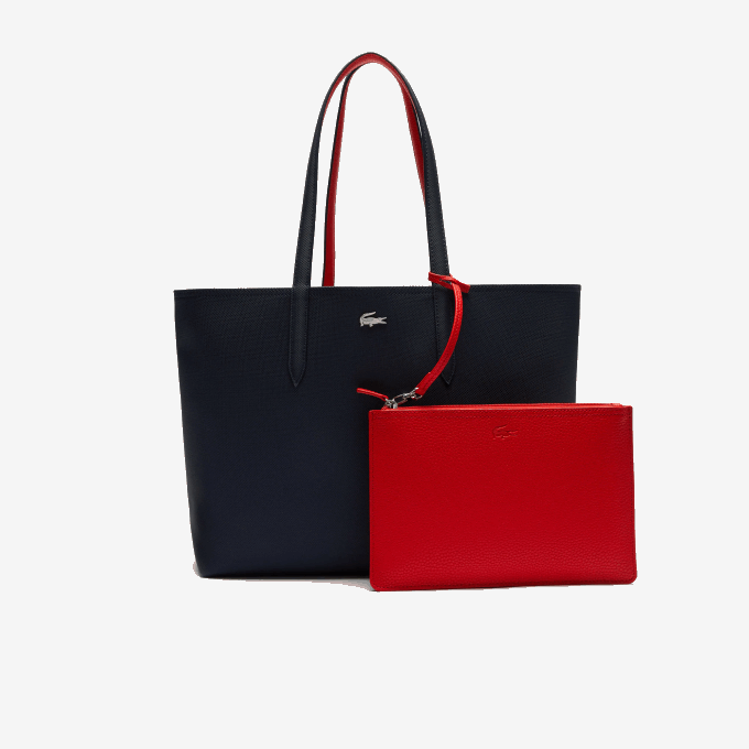Women Lacoste V0ZN2828 Marine 166 Rouge 240 B50 Anna Reversible Bicolor Tote Bag - Image 2