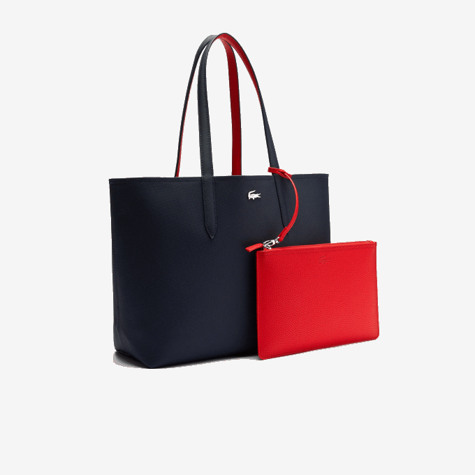 Women Lacoste V0ZN2828 Marine 166 Rouge 240 B50 Anna Reversible Bicolor Tote Bag - Image 4
