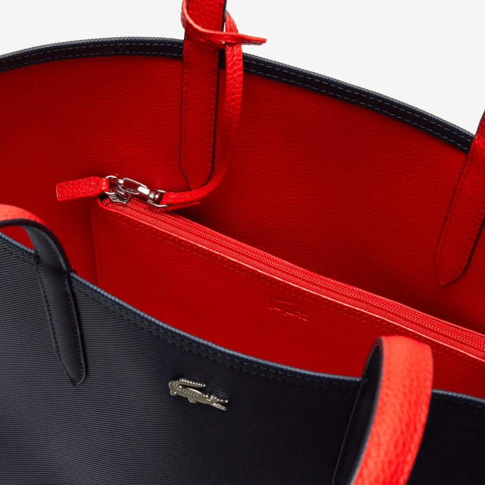 Women Lacoste V0ZN2828 Marine 166 Rouge 240 B50 Anna Reversible Bicolor Tote Bag - Image 5