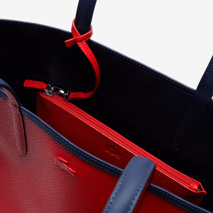 Women Lacoste V0ZN2828 Marine 166 Rouge 240 B50 Anna Reversible Bicolor Tote Bag - Image 6