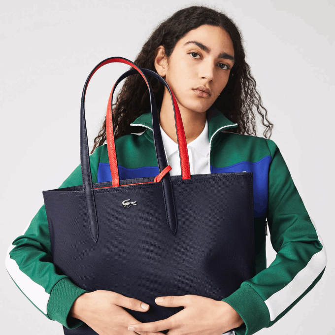 Women Lacoste V0ZN2828 Marine 166 Rouge 240 B50 Anna Reversible Bicolor Tote Bag - Image 1