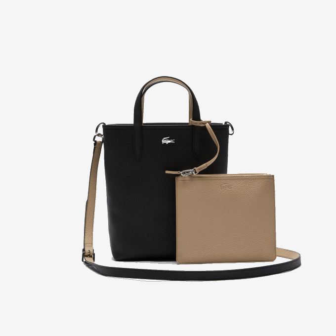 Women Lacoste V0ZN2830 Noir Krema A91 Anna Reversible Coated Canvas Tote Bag - Image 3