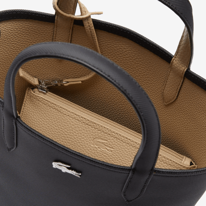 Women Lacoste V0ZN2830 Noir Krema A91 Anna Reversible Coated Canvas Tote Bag - Image 6