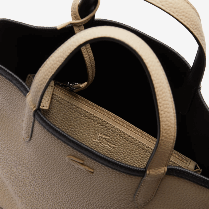 Women Lacoste V0ZN2830 Noir Krema A91 Anna Reversible Coated Canvas Tote Bag - Image 10
