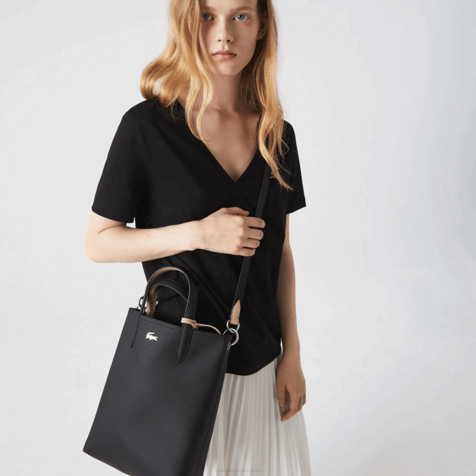 Women Lacoste V0ZN2830 Noir Krema A91 Anna Reversible Coated Canvas Tote Bag - Image 1