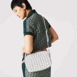 Women Lacoste V0ZN2856 Farine Sinople F89 Monogram Zip Crossover Bag