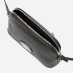 Women Lacoste V0ZN2864 Black 000 Grained Leather Dome Crossover Bag - Image 4
