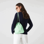 Women Lacoste V0ZN2874 Ash K93 Vertical Grained Leather Shoulder Pouch