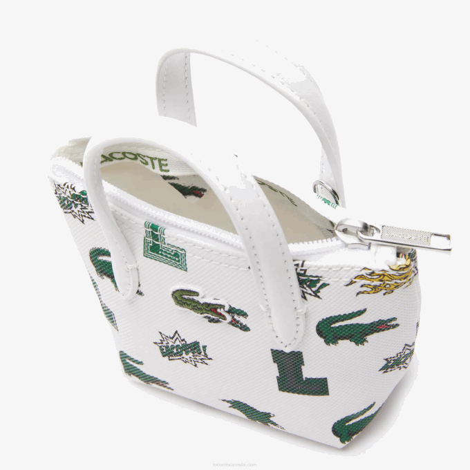 Women Lacoste V0ZN2883 Blanc Croc Allover L05 Comic Print Nano Bag - Image 5