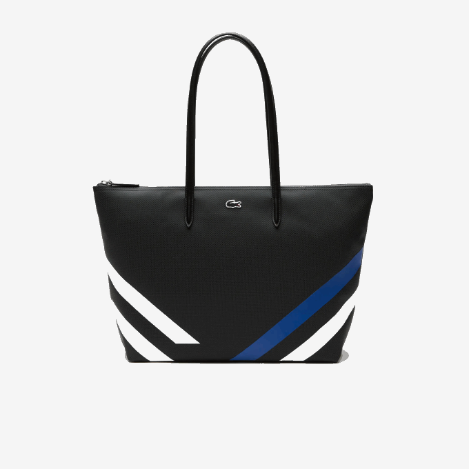 Women Lacoste V0ZN2890 Noir Marina Blanc K35 Contrast Color-Block Stripes Shopping Bag - Image 2