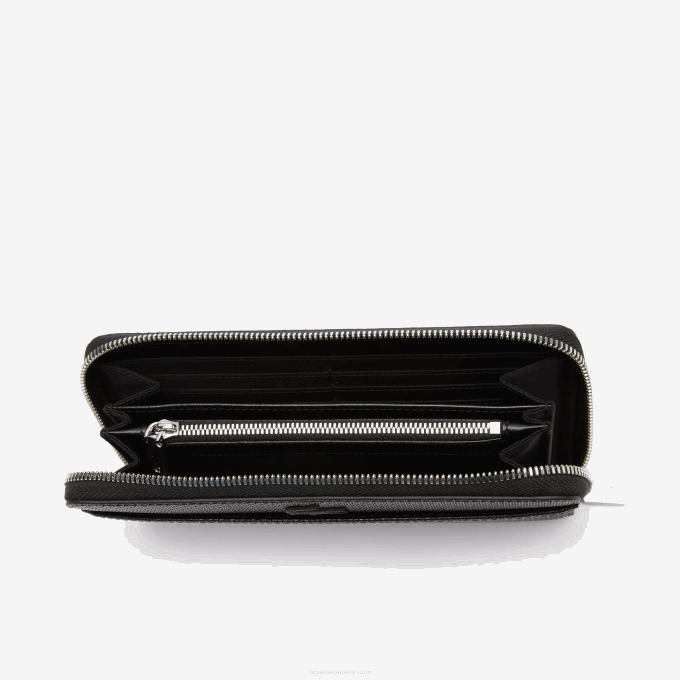 Women Lacoste V0ZN2891 Black 000 Chantaco Zipped Pique Leather Large Wallet - Image 3