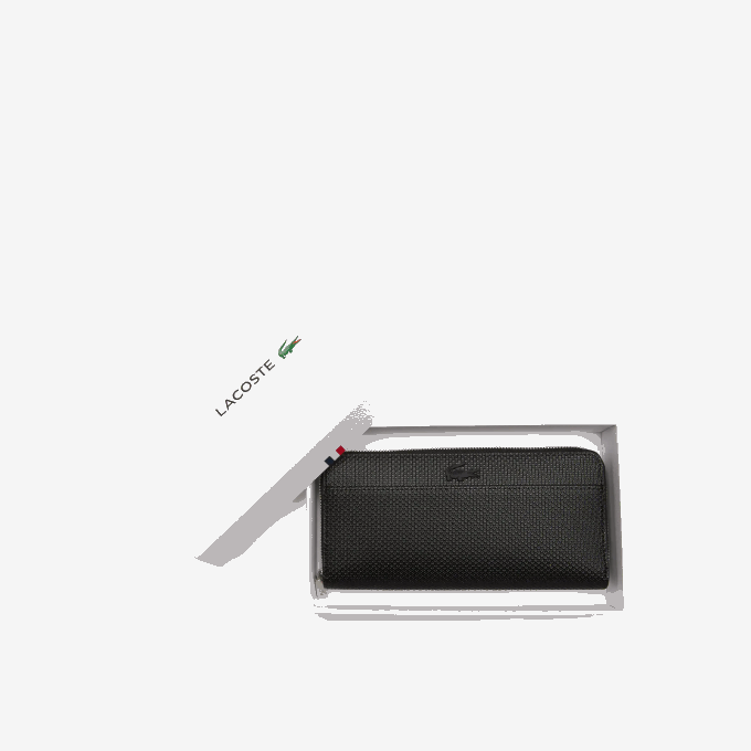 Women Lacoste V0ZN2891 Black 000 Chantaco Zipped Pique Leather Large Wallet - Image 4