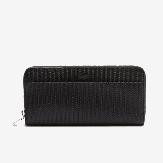 Women Lacoste V0ZN2891 Black 000 Chantaco Zipped Pique Leather Large Wallet - Image 1