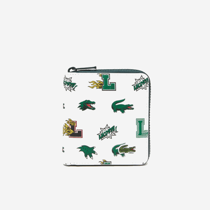 Women Lacoste V0ZN2893 Blanc Croc Allover L05 Comic Print Small Zip Wallet - Image 1